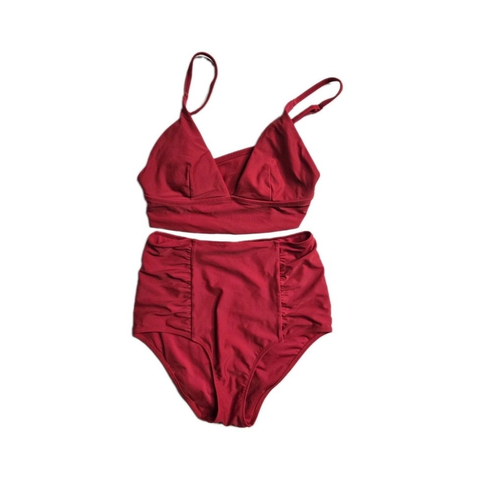 Aerie High Waisted Full Coverage Swim Set 2 Pieces Women Small Red